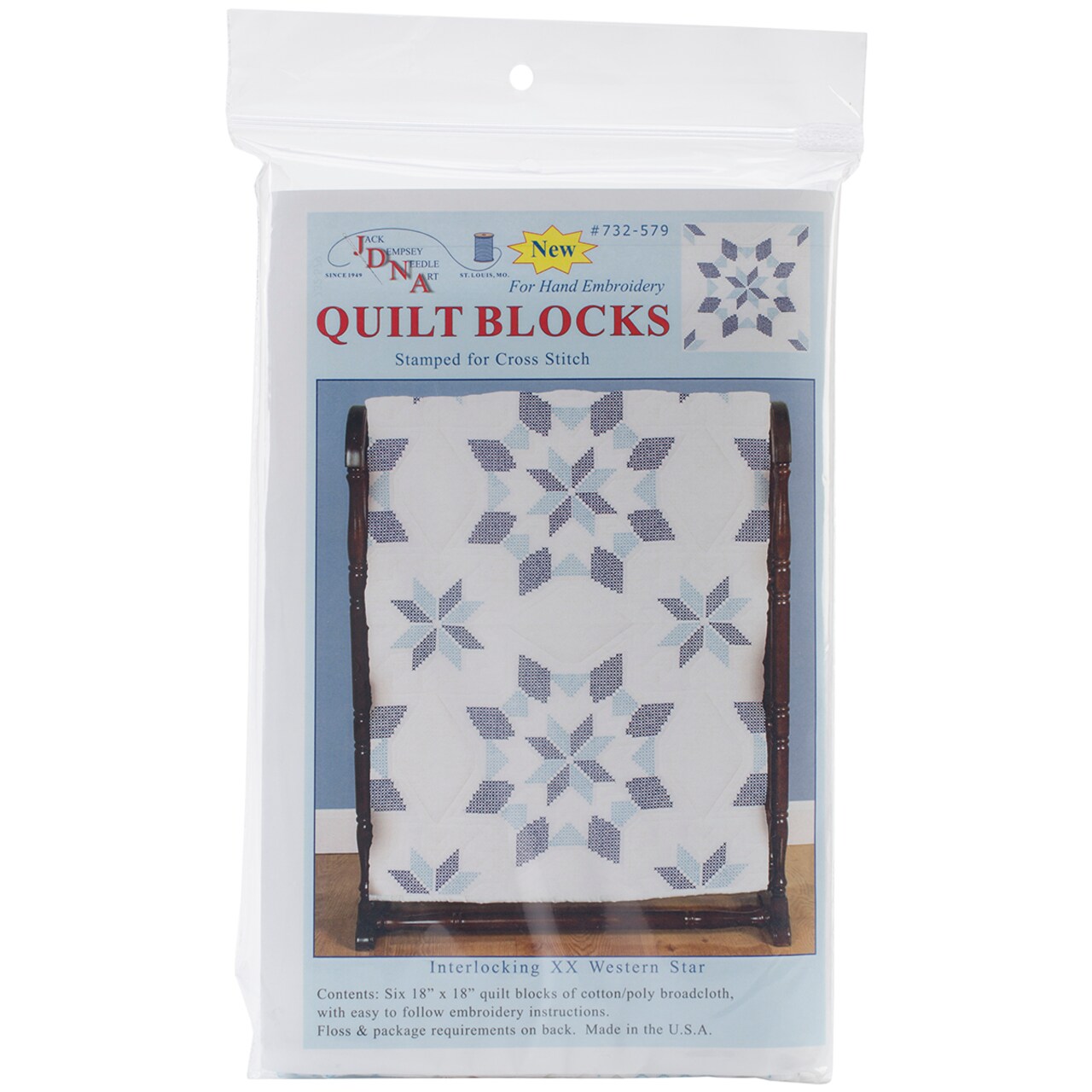 Jack Dempsey Stamped White Quilt Blocks 18"X18" 6/Pkg-Interlocking XX Western Star